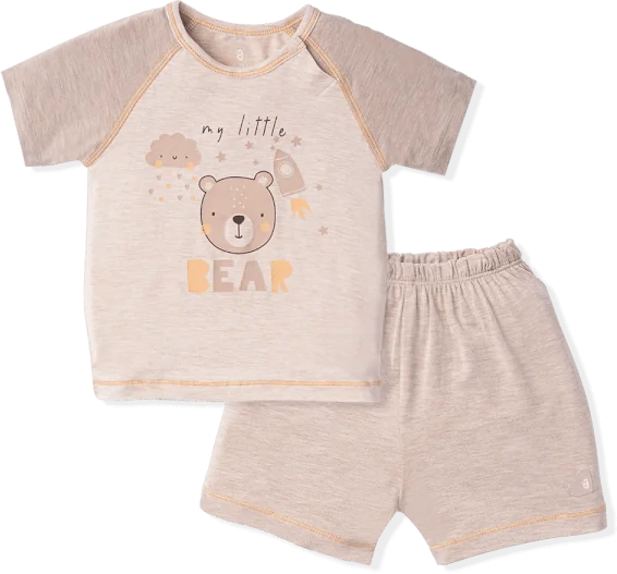 Bộ tính năng ngắn, vải sợi sồi BST Gấu nâu Animo BMC123106 (3-24M,Nâu nhạt)