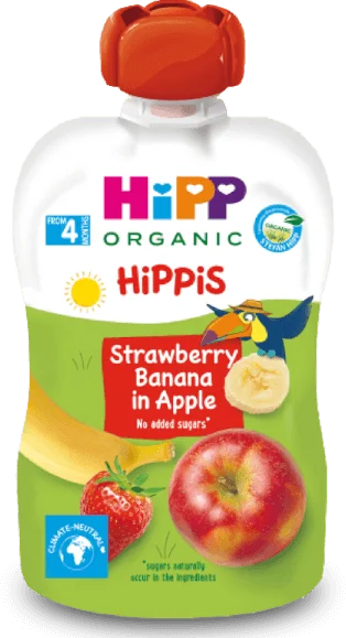 Dinh dưỡng 100% trái cây nghiền hữu cơ HiPPiS Organic (Dâu tây, Chuối, Táo)