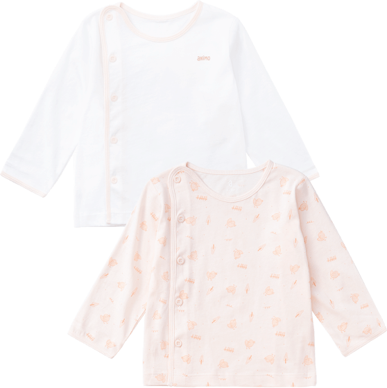 Cặp áo sơ sinh cài chéo tay dài Animo KV123004 (NB-12M,Cam nhạt_Trắng)