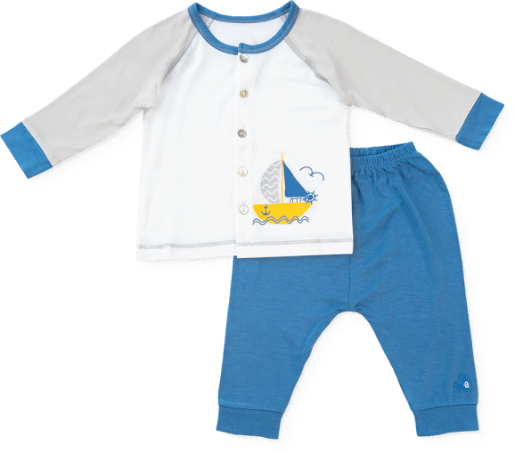 Bộ sơ sinh tính năng dài, vải modal BST Thiên Nga Animo BMC822078 (0-12M,Xanh)