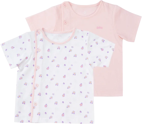 Cặp áo sơ sinh cài chéo tay ngắn Animo NB422051 (NB-9M, Hồng-trắng-Giao màu ngẫu nhiên)