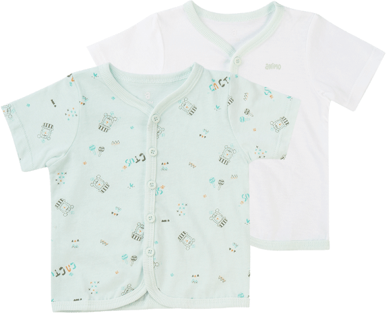 Cặp áo sơ sinh cài giữa tay ngắn Animo NB422055 (NB-9M,Xanh ngọc-trắng)