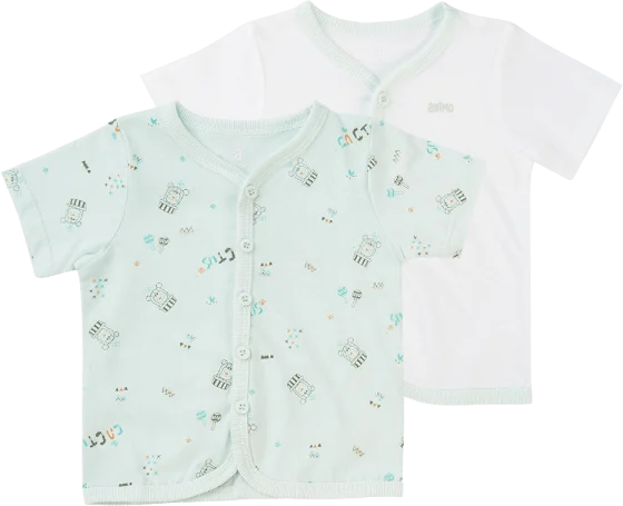 Cặp áo sơ sinh cài giữa tay ngắn Animo NB422055 (NB-9M,Xanh ngọc-trắng)