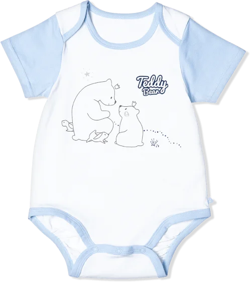 Bodysuit bé trai tam giác, Bst Bé Gấu trắng Animo KK922044 (0-12M,Xanh_trắng)