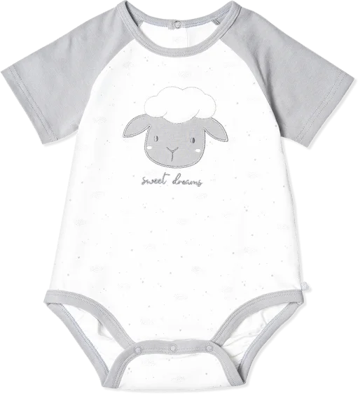 Bodysuit bé trai tam giác, Bst Cừu mộng mơ Animo KK922039 (0-12M,Xám_trắng)