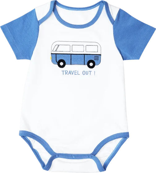 Bodysuit bé trai tam giác Bst Xe buýt nhiều màu Animo KK822027_522 (0-12M,Trắng )