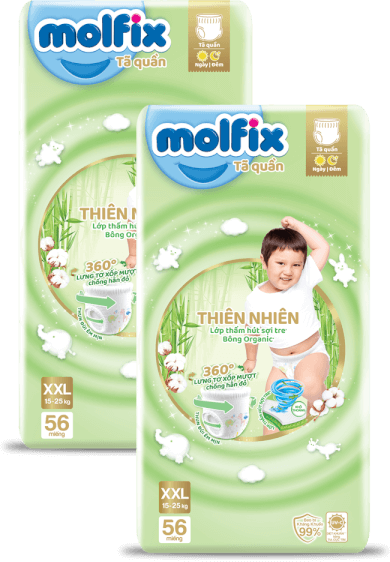 Combo 2 Tã quần Molfix Thiên Nhiên (XXL, 15 - 25kg, 56 miếng) (giao bao bì ngẫu nhiên)