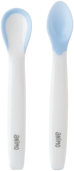 Vỉ 2 muỗng cảm biến nhiệt cho bé ăn dặm Amino (xanh, RK3719)