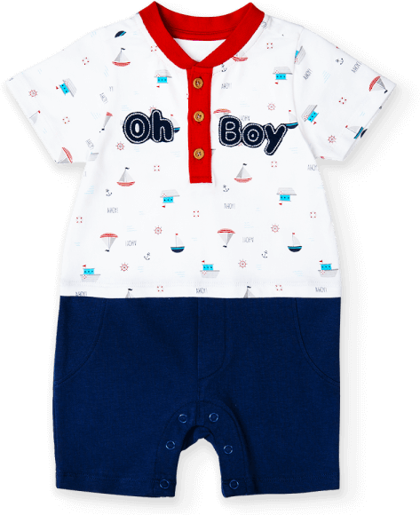 Bodysuit bé trai đùi, Bst Bé ra khơi Animo KK922035 (0-12M,Trắng họa tiết)