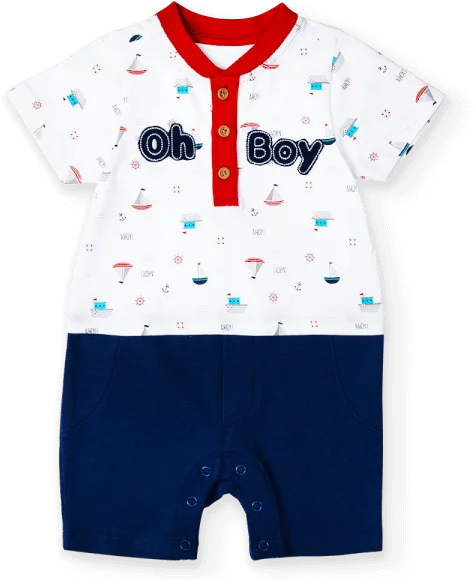 Bodysuit bé trai đùi, Bst Bé ra khơi Animo KK922035 (0-12M,Trắng họa tiết)