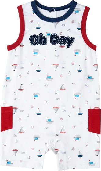 Bodysuit bé trai đùi, Bst Bé ra khơi Animo KK922036 (0-12M,Trắng họa tiết)