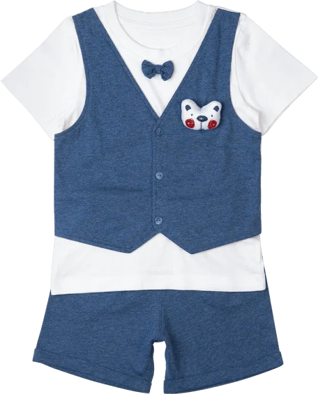 Bộ gile bé trai ngắn, bst Gấu mụp Animo HS1122062 (6M-5Y,Blue)