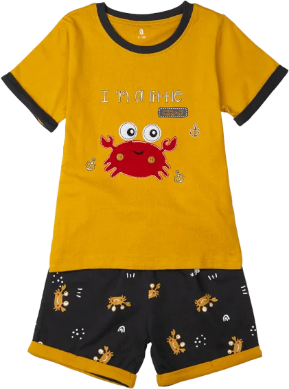 Bộ bé trai ngắn Bst Cua sốt trứng muối Animo HN1022088 (6M-6Y,Vàng)