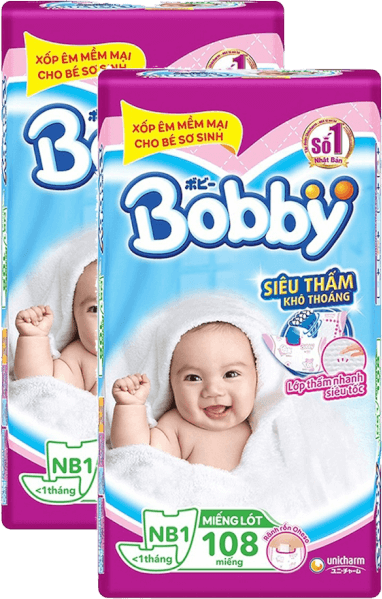 Combo 2 gói Miếng lót Bobby size Newborn 1 108 miếng (dưới 5kg)