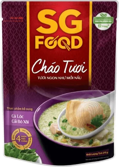 Cháo Cá lóc, Cải bó xôi, SG Food, 270g (Giao bao bì ngẫu nhiên)