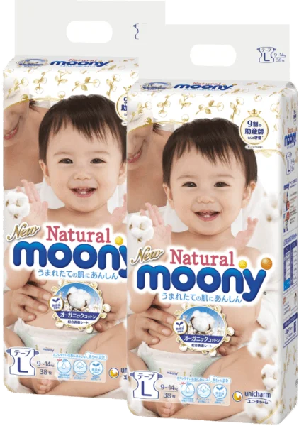 Combo 2 gói Bỉm tã dán Moony Natural size L 38 miếng (9-14kg)