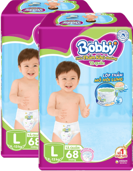 Combo 2 gói Bỉm tã quần Bobby size L 68 miếng (9-13kg)