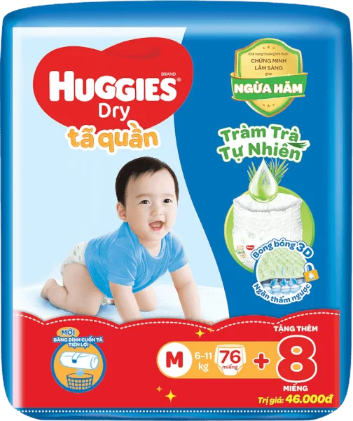 Tã quần Huggies Dry Pants gói cực đại (M, 6-11kg, 76 miếng) (giao bao bì ngẫu nhiên)