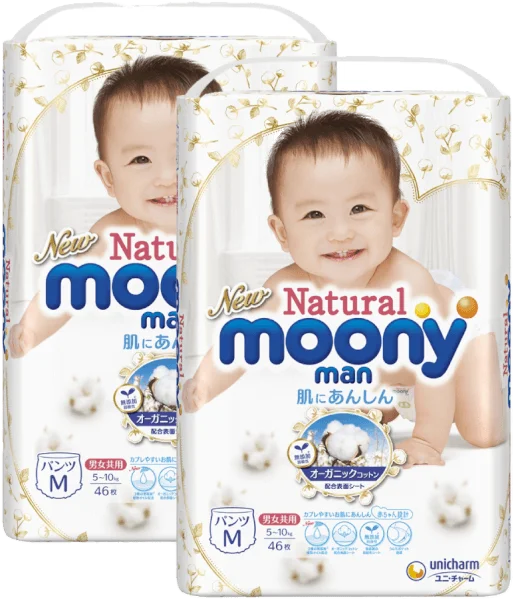 Combo 2 gói Bỉm tã quần Moony Natural size M 46 miếng (5-10kg)