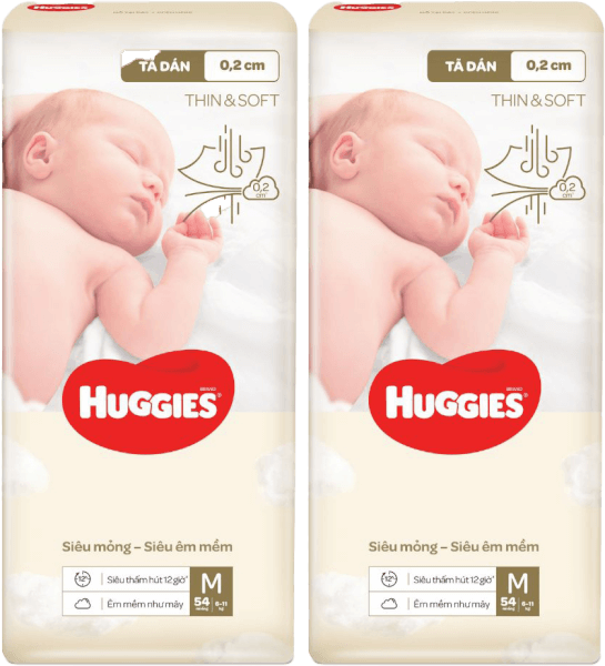Combo 2 Tã dán Huggies Thin & Soft  (M, 6-11kg, 54 miếng)