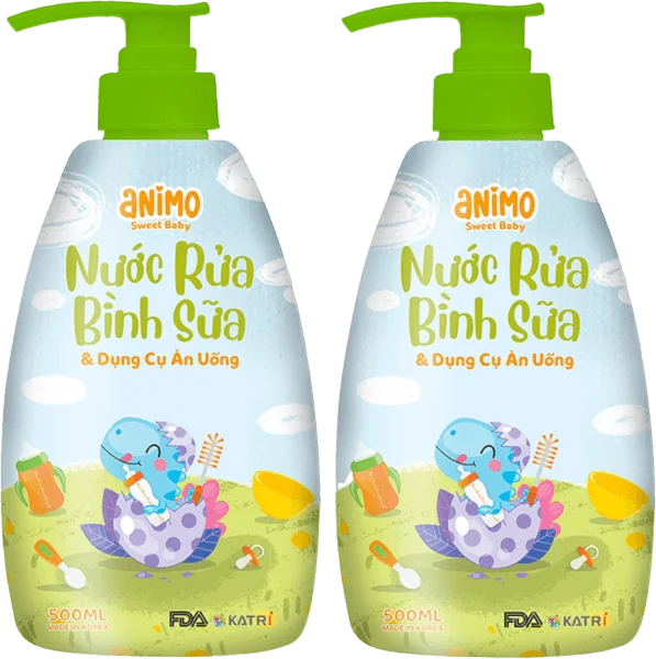 Combo 2 Nước rửa bình sữa Animo chai 500ml (Xanh da trời)