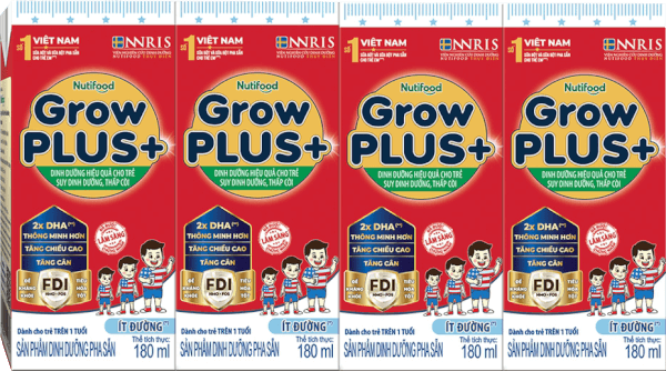 Sữa GrowPlus+ ít đường 180ml (lốc 4 hộp)
