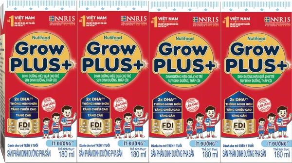 Sữa GrowPlus+ ít đường 180ml (lốc 4 hộp)