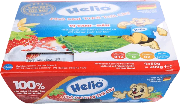 Phô mai tươi trái cây Helio vị vani - dâu - Helio Fruity fresh cheese strawberry - vanilla (50g) - Lốc 4