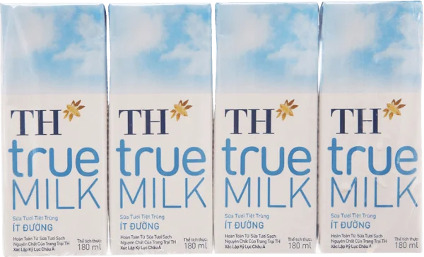 Sữa tươi tiệt trùng TH true Milk ít đường 180ml (lốc 4 hộp)