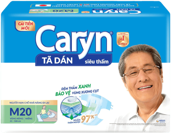 Tã dán giấy Caryn Siêu Thấm size M (hông 61 -106cm) - 20 miếng (giao bao bì ngẫu nhiên)