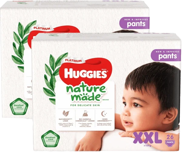 Combo 2 gói Bỉm tã quần Huggies Platinum Nature Made size XXL 26 miếng (trên 15kg)