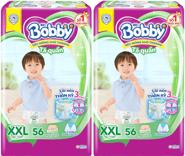 Combo 2 gói Bỉm tã quần Bobby size XXL 56 miếng (trên 16kg)