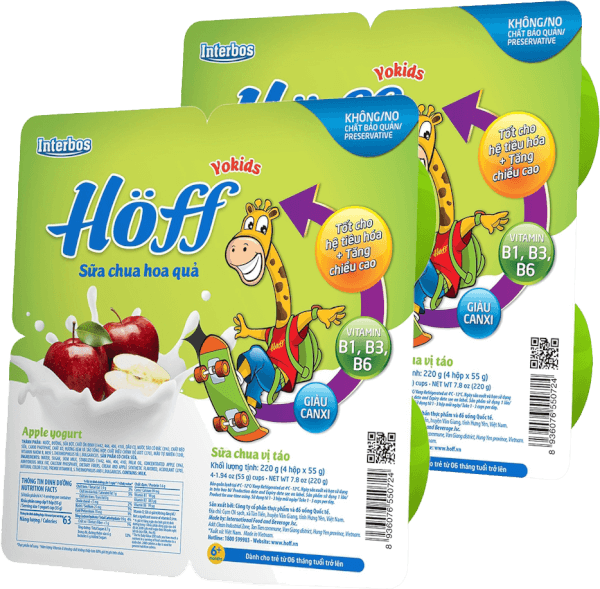Combo 2 Sữa chua hoa quả Hoff - Táo (Lốc 4 hủ)