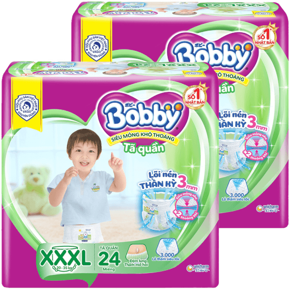 Combo 2 gói Bỉm tã quần Bobby size XXXL 24 miếng (20-35kg)