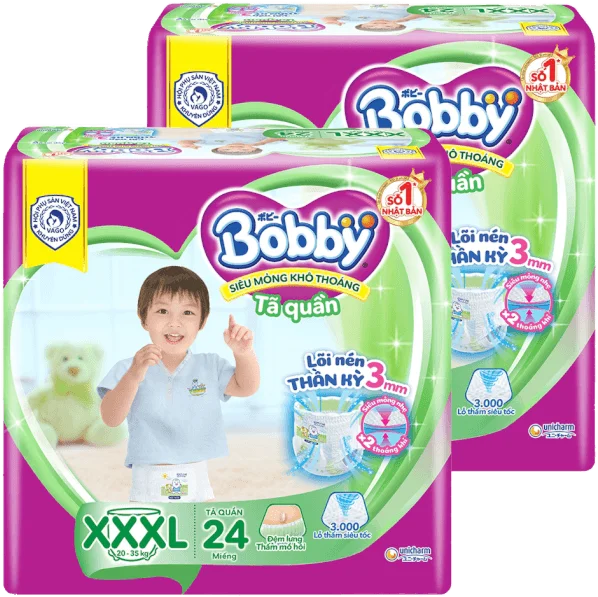 Combo 2 gói Bỉm tã quần Bobby size XXXL 24 miếng (20-35kg)