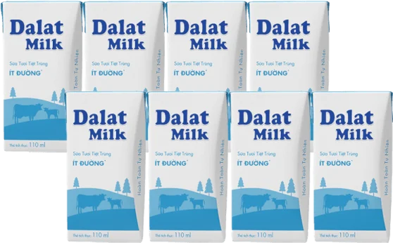 Combo 2 Sữa tươi tiệt trùng Dalat Milk ít đường 110ml (lốc 4 hộp)