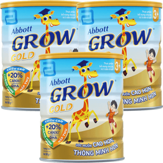 Combo 3 lon Sữa Abbott Grow Gold 3+ 900g hương Vani (3-6 tuổi)