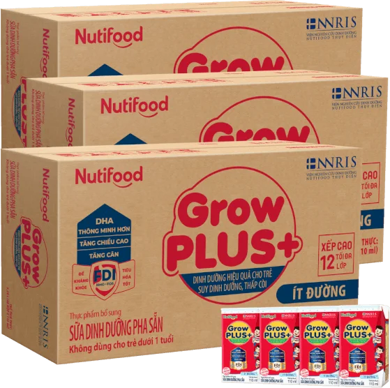 Combo 3 thùng Sữa GrowPLUS+ ít đường 110ml (lốc 4 hộp)