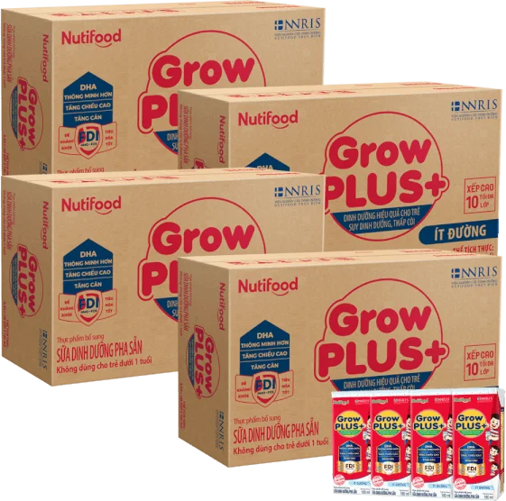 Combo 4 thùng Sữa GrowPLUS+ ít đường 180ml (lốc 4 hộp)