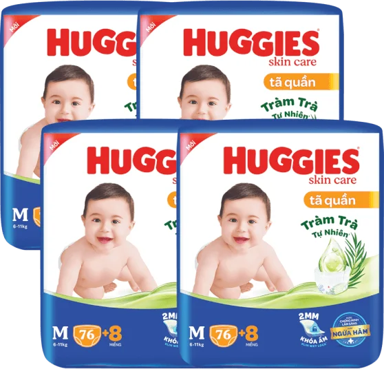 Combo 4 Tã quần Huggies Skincare gói cực đại (M, 6-11kg, 76 miếng)