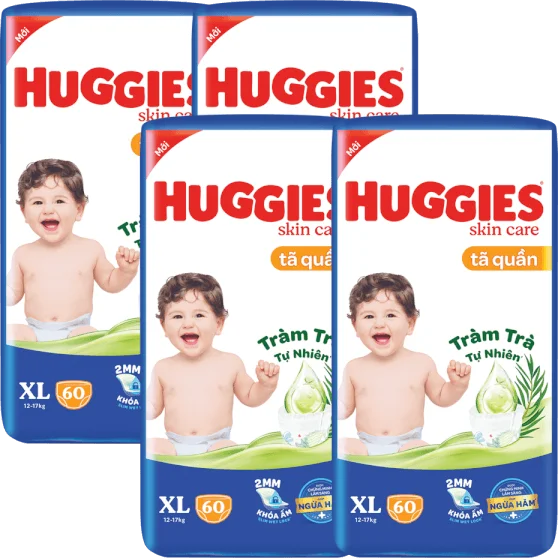 Combo 4 Tã quần Huggies Skincare gói cực đại (XL, 12-17kg, 60 miếng)