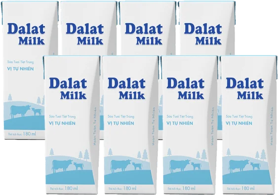 Combo 2 Sữa tươi tiệt trùng Dalat Milk ít đường 180ml (lốc 4 hộp)