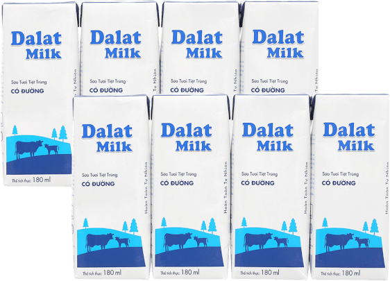 Combo 2 Sữa tươi tiệt trùng Dalat Milk có đường 180ml (lốc 4 hộp)