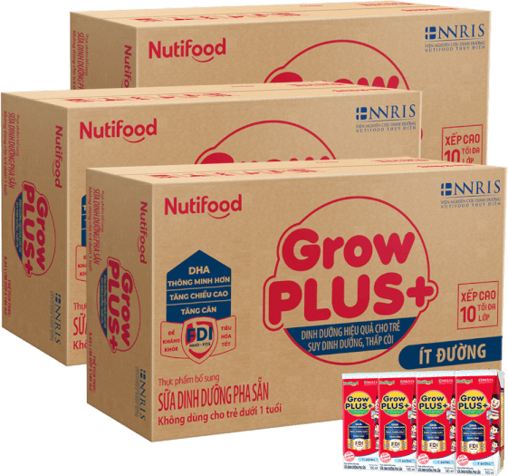 Combo 3 Thùng Sữa GrowPLUS+ ít đường 180ml (lốc 4 hộp)