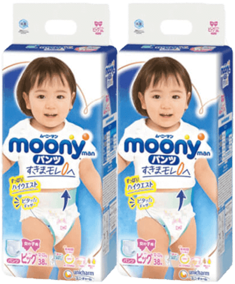 Combo 2 gói Bỉm tã quần Moony bé gái size XL 38 miếng (12-22kg)