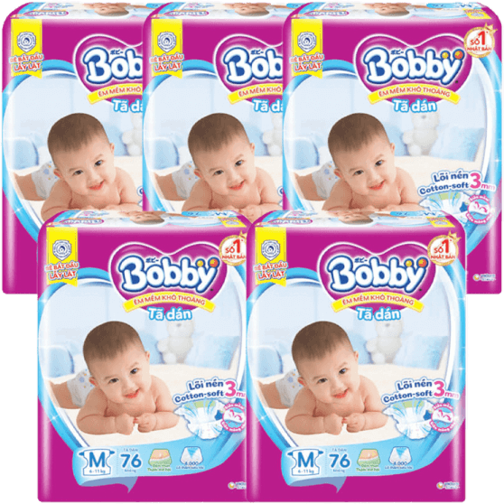 Combo 5 Tã dán Bobby Fresh Siêu thấm - Khô thoáng M76