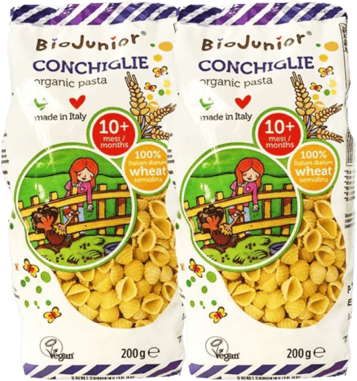 Combo 2 Mì nui ăn dặm hữu cơ cho bé hình vỏ sò BioJunior 200g