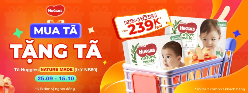 Huggies Nature made - Mua 4 tặng 1 T10 - SIS 28185