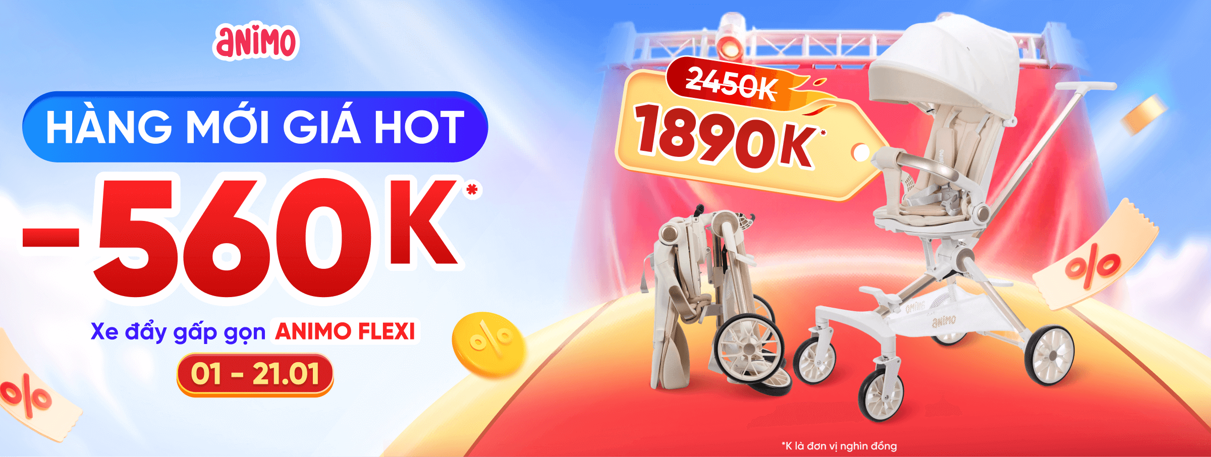 Xe đẩy gấp gọn 2 chiều Animo - CATE