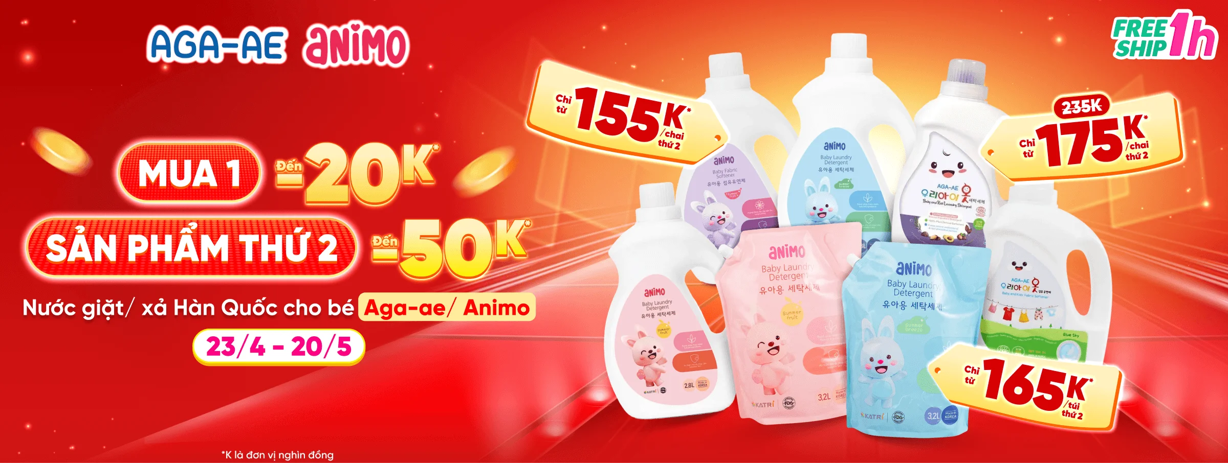 Giặt xả Aga/ Animo T5 -  CATE